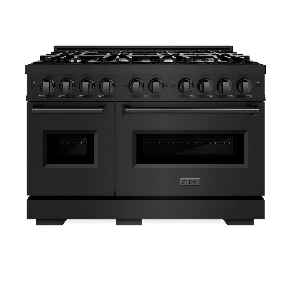 ZLINE 48 in. 6.7 cu. ft. Classic Double Oven Gas Range with 8 Burner Cooktop in Black Stainless Steel (CGRB-48)