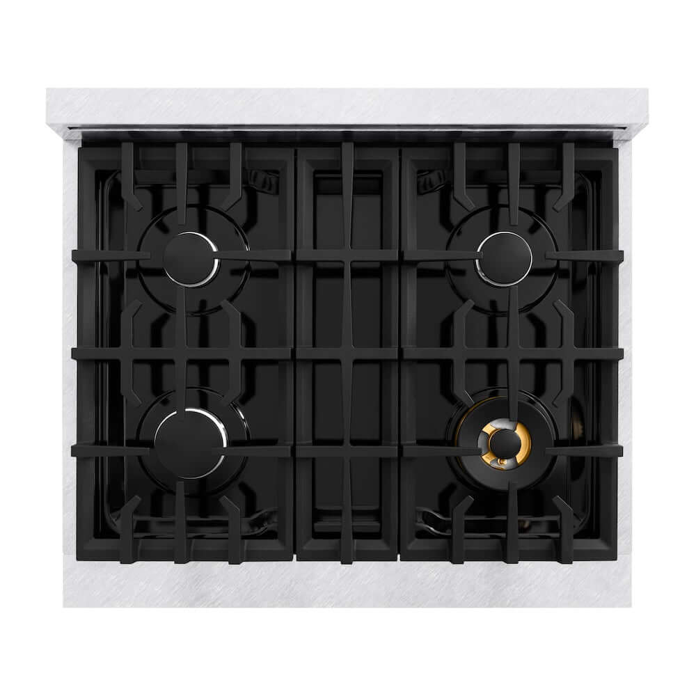 ZLINE 30 in. 4.2 cu. ft. Select Dual Fuel Range with 4 Burner Gas Cooktop and Electric Convection Oven in DuraSnow® Stainless Steel with Black Matte Door (HDRS-BLM-30)