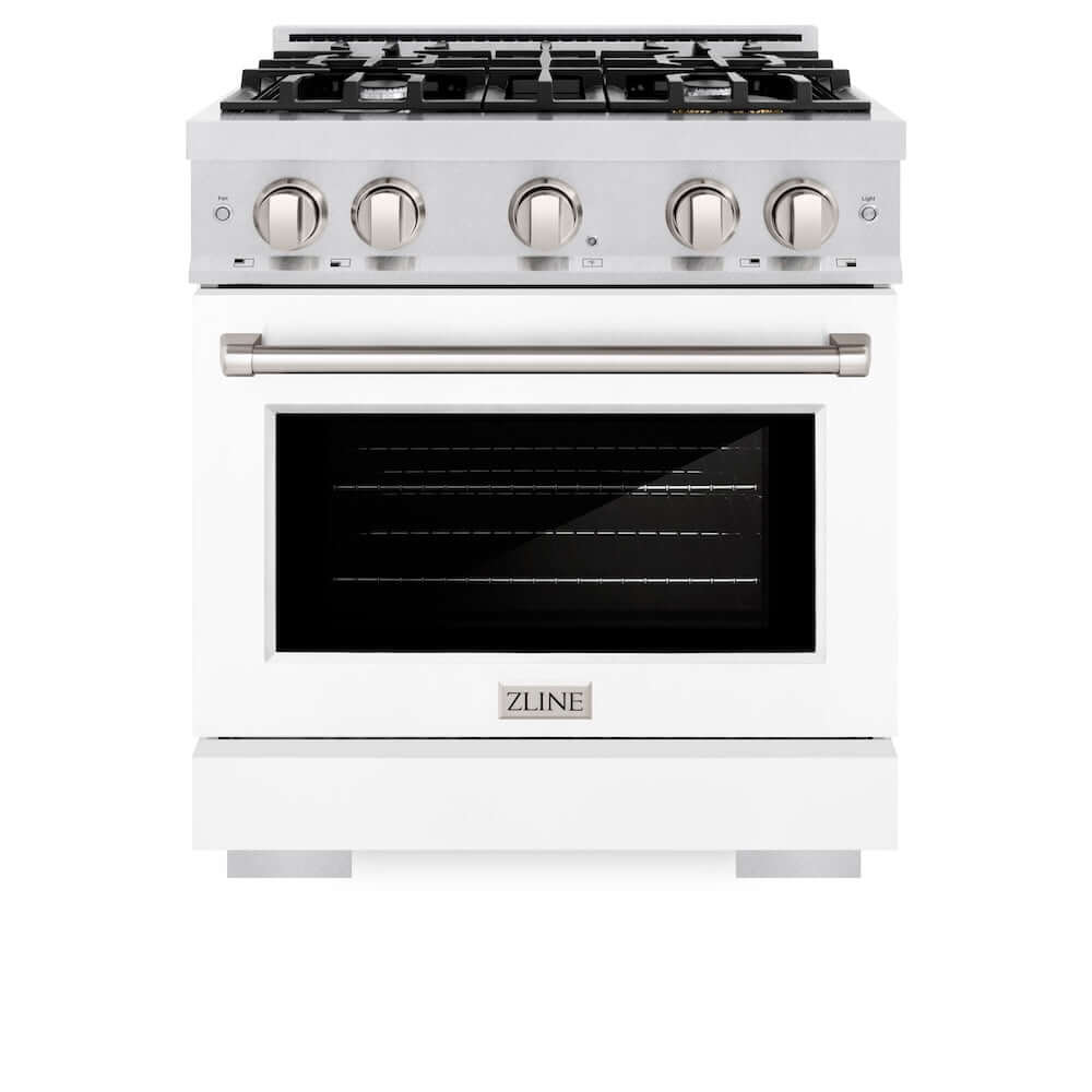 ZLINE 30 in. 4.2 cu. ft. Select Dual Fuel Range with 4 Burner Gas Cooktop and Electric Convection Oven in DuraSnow® Stainless Steel with White Matte Door (HDRS-WM-30)