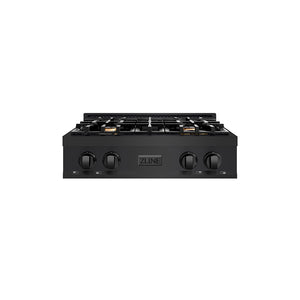 ZLINE 30 in. Classic Gas Rangetop with 4 Brass Burners and Porcelain Cooktop in Black Stainless Steel (RTB-BR-30) main image.