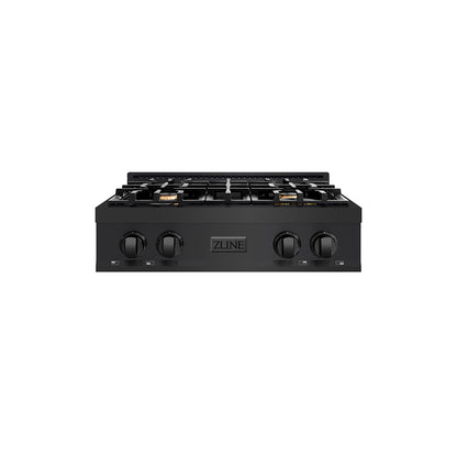 ZLINE 30 in. Classic Gas Rangetop with 4 Brass Burners and Porcelain Cooktop in Black Stainless Steel (RTB-BR-30)