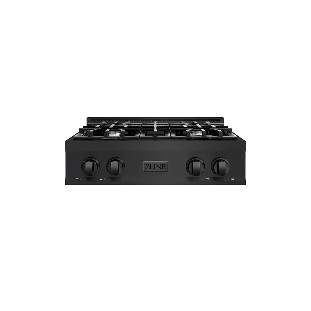 ZLINE 30 in. Classic Gas Rangetop with 4 Burners and Porcelain Cooktop in Black Stainless Steel (RTB2-30) main image.