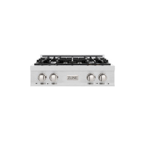 ZLINE 30 in. Classic Gas Rangetop with 4 Burners and Porcelain Cooktop in Satin Stainless Steel (RTS-30) main image.
