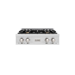 ZLINE 30 in. Classic Gas Rangetop with 4 Brass Burners and Porcelain Cooktop in Satin Stainless Steel (RTS-BR-30) main image.