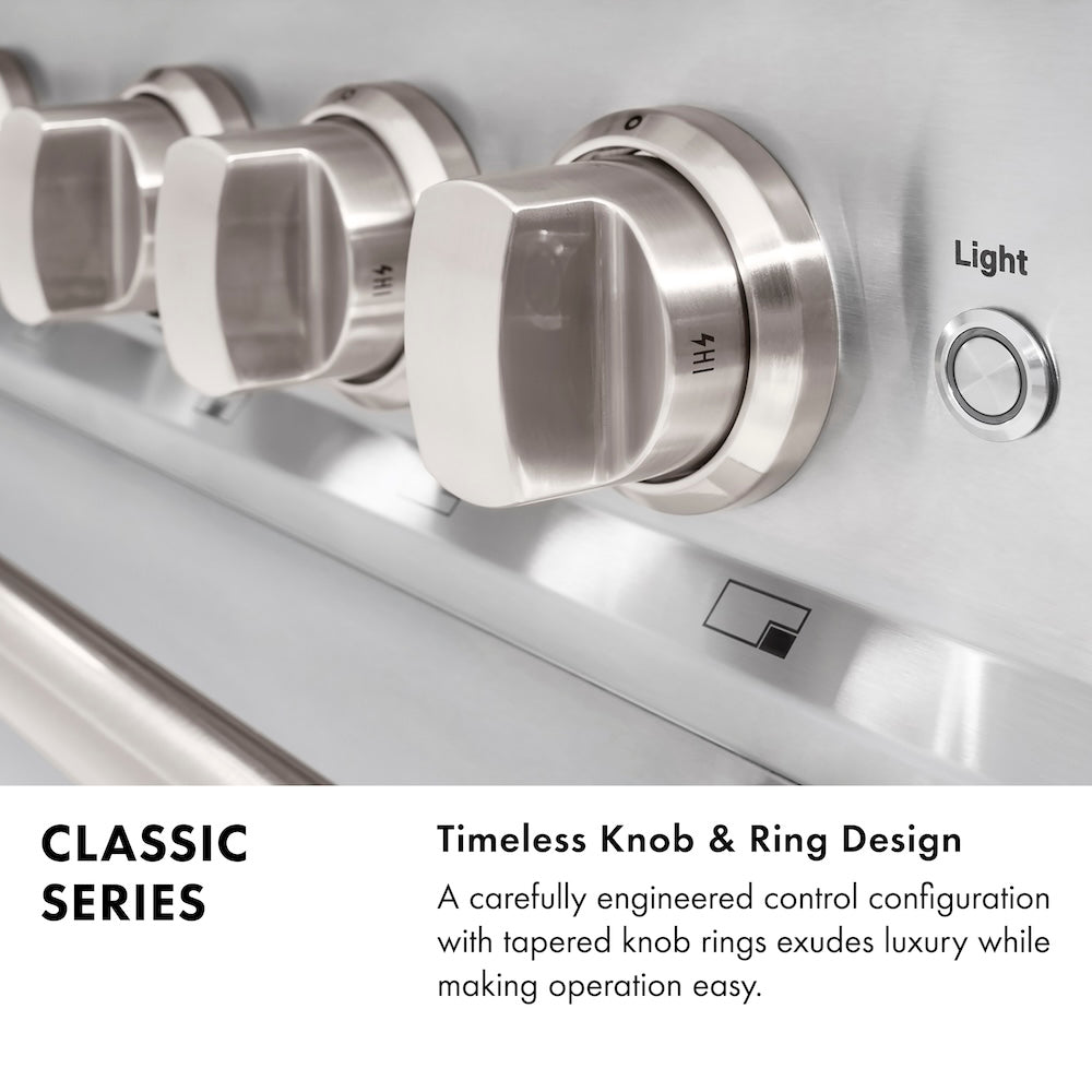Classic Series Infographic. Timeless Knob and Ring Design. Text: A carefully engineered control configuration with tapered knob rings exudes luxury while making operation easy.