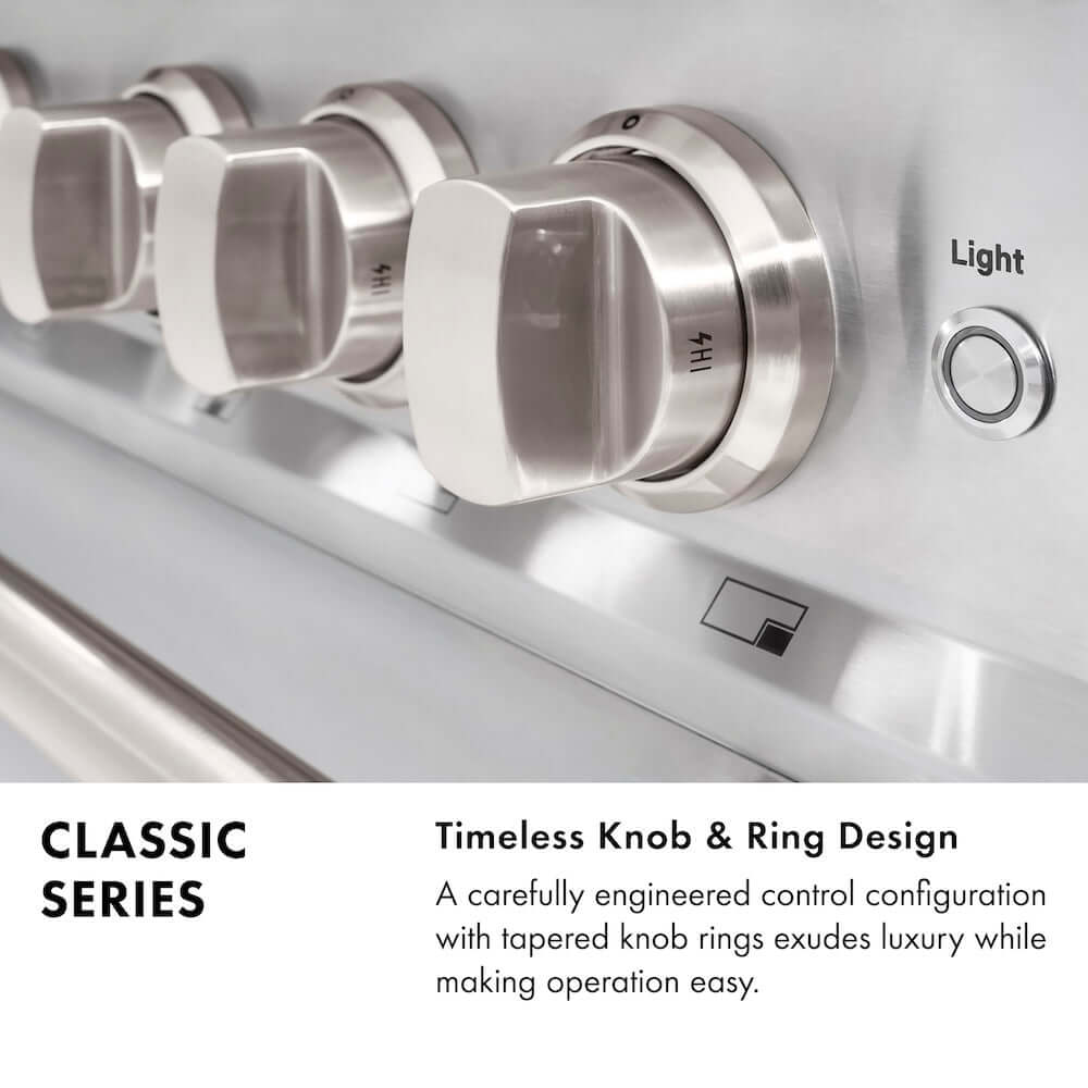 Classic Series Infographic. Timeless Knob and Ring Design. Text: A carefully engineered control configuration with tapered knob rings exudes luxury while making operation easy.