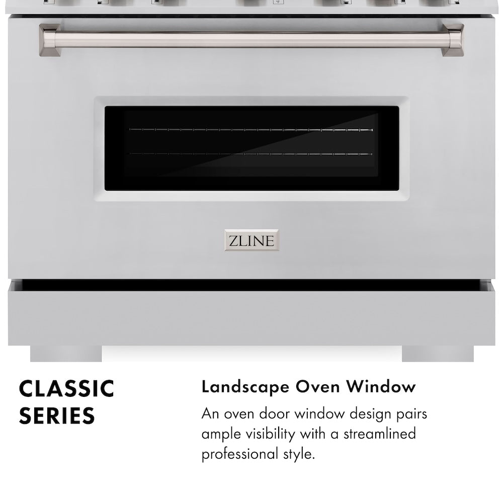 ZLINE 36 in. 5.2 cu. ft. Classic Gas Range with 6 Burner Cooktop and Convection Gas Oven in Stainless Steel, Open Box-Great Condition