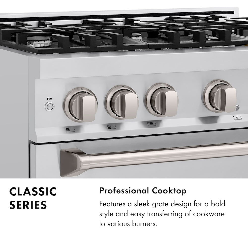 ZLINE 30 in. 4.2 cu. ft. Classic Dual Fuel Range with 4 Burner Gas Cooktop and Electric Convection Oven in Stainless Steel, Open Box-Good Condition