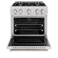 ZLINE 30 in. 4.2 cu. ft. Classic Dual Fuel Range with 4 Burner Gas Cooktop and Electric Convection Oven in Satin Stainless Steel (CDRS-30) front, oven open.