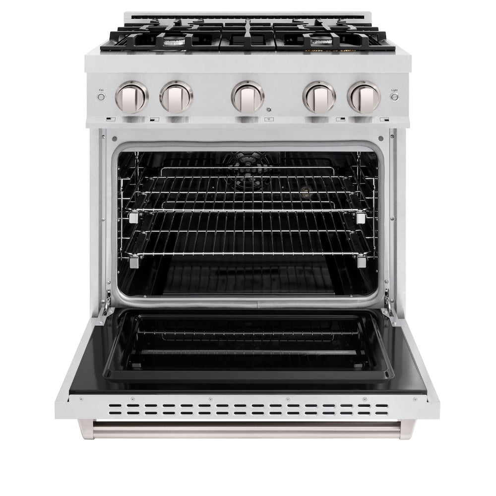 ZLINE 30 in. 4.2 cu. ft. Classic Dual Fuel Range with 4 Burner Gas Cooktop and Electric Convection Oven in Satin Stainless Steel, Open Box-Good Condition