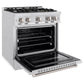 ZLINE 30 in. 4.2 cu. ft. Classic Dual Fuel Range with 4 Burner Gas Cooktop and Electric Convection Oven in Satin Stainless Steel (CDRS-30) side, open.