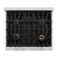 ZLINE 30 in. 4.2 cu. ft. Classic Dual Fuel Range with 4 Burner Gas Cooktop and Electric Convection Oven in Satin Stainless Steel (CDRS-30) top-down, above cooktop.
