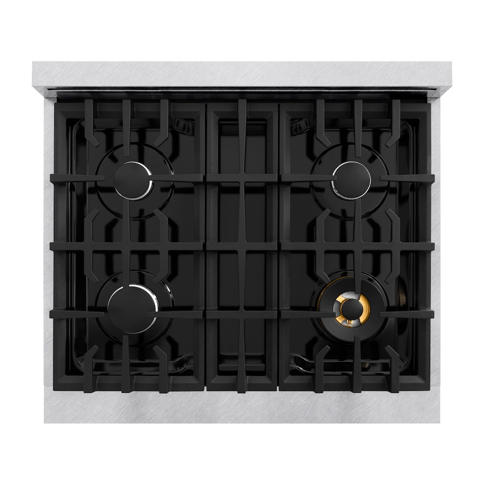 ZLINE 30 in. 4.2 cu. ft. Classic Dual Fuel Range with 4 Burner Gas Cooktop and Electric Convection Oven in Satin Stainless Steel, Open Box-Good Condition
