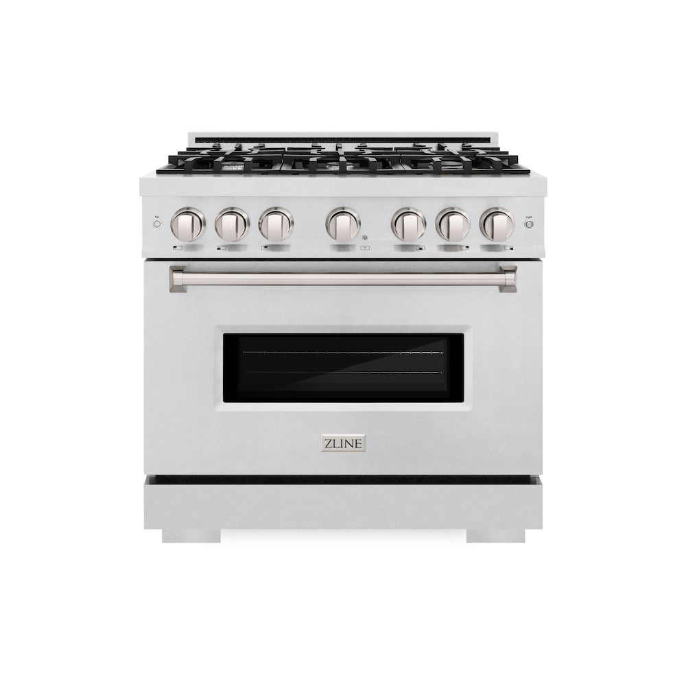 ZLINE 36 in. 5.2 cu. ft. Classic Dual Fuel Range with 6 Burner Gas Cooktop and Electric Convection Oven in Satin Stainless Steel, Open Box-Great Condition
