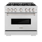 ZLINE 36 in. 5.2 cu. ft. Classic Dual Fuel Range with 6 Burner Gas Cooktop and Electric Convection Oven in Satin Stainless Steel (CDRS-36) front.