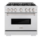 ZLINE 36 in. 5.2 cu. ft. Classic Dual Fuel Range with 6 Burner Gas Cooktop and Electric Convection Oven in Satin Stainless Steel, Open Box-Good Condition