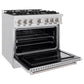 ZLINE 36 in. 5.2 cu. ft. Classic Dual Fuel Range with 6 Burner Gas Cooktop and Electric Convection Oven in Satin Stainless Steel, Open Box-Great Condition
