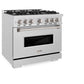 ZLINE 36 in. 5.2 cu. ft. Classic Dual Fuel Range with 6 Burner Gas Cooktop and Electric Convection Oven in Satin Stainless Steel (CDRS-36) side.
