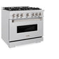 ZLINE 36 in. 5.2 cu. ft. Classic Dual Fuel Range with 6 Burner Gas Cooktop and Electric Convection Oven in Satin Stainless Steel, Open Box-Good Condition