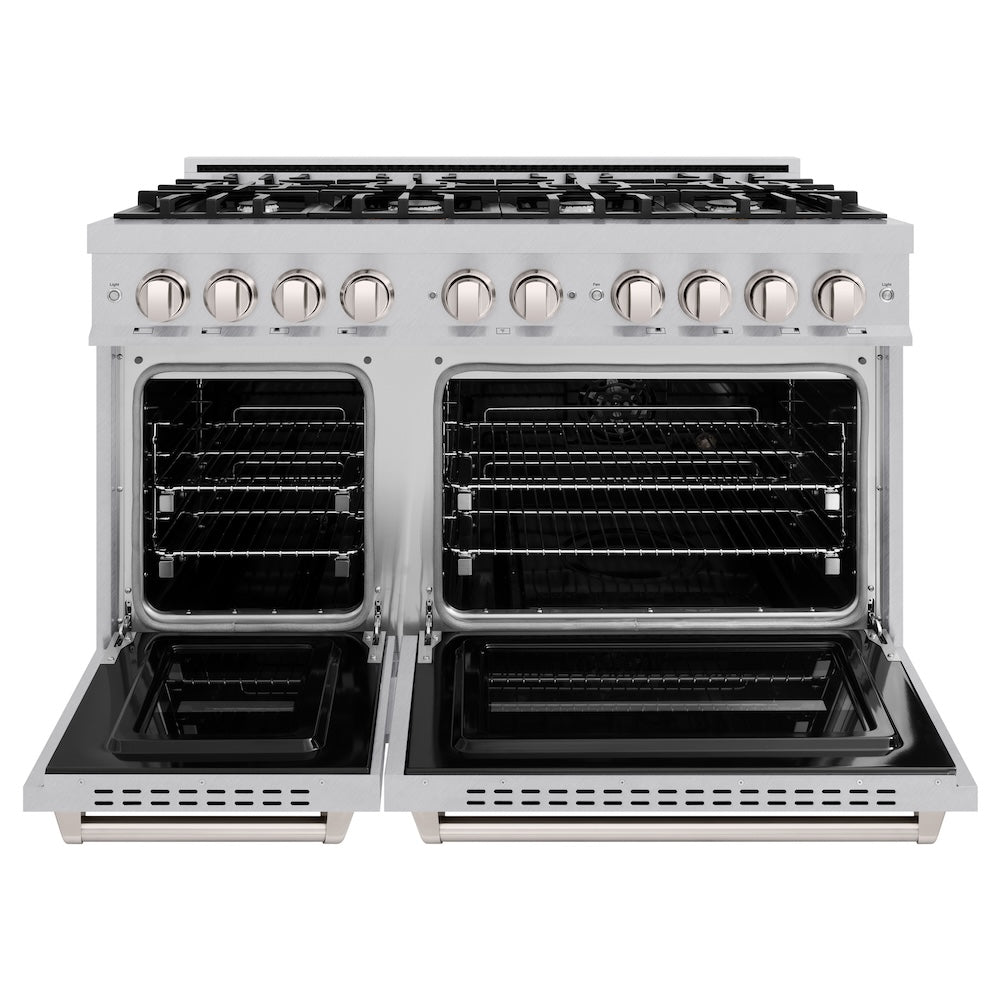 ZLINE 48 in. 6.7 cu. ft. Classic Double Oven Dual Fuel Range with 8 Burner Gas Cooktop in Satin Stainless Steel, Open Box-Good Condition