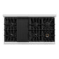 ZLINE 48 in. 6.7 cu. ft. Classic Double Oven Dual Fuel Range with 8 Burner Gas Cooktop in Satin Stainless Steel (CDRS-48) top-down, above cooktop.