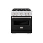 ZLINE 30 in. 4.2 cu. ft. Classic Dual Fuel Range with 4 Burner Gas Cooktop and Electric Convection Oven in Satin Stainless Steel with Black Matte Door (CDRS-BLM-30) front.