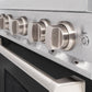 ZLINE 30 in. 4.2 cu. ft. Classic Dual Fuel Range with 4 Burner Gas Cooktop and Electric Convection Oven in Satin Stainless Steel with Black Matte Door (CDRS-BLM-30) cooktop and oven knobs.
