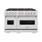 ZLINE 48 in. 6.7 cu. ft. Classic Double Oven Dual Fuel Range in Satin Stainless Steel with 8 Brass Burners (CDRS-BR-48) front.