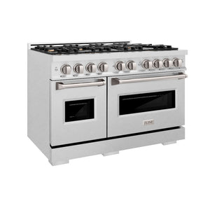 ZLINE 48 in. 6.7 cu. ft. Classic Double Oven Dual Fuel Range in Satin Stainless Steel with 8 Brass Burners (CDRS-BR-48) main image.