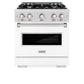 ZLINE 30 in. 4.2 cu. ft. Classic Dual Fuel Range with 4 Burner Gas Cooktop and Electric Convection Oven in Satin Stainless Steel with White Matte Door (CDRS-WM-30) front.