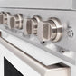 ZLINE 30 in. 4.2 cu. ft. Classic Dual Fuel Range with 4 Burner Gas Cooktop and Electric Convection Oven in Satin Stainless Steel with White Matte Door (CDRS-WM-30) cooktop and oven knobs.