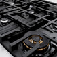 ZLINE 36 in. 5.2 cu. ft. Classic Dual Fuel Range with 6 Burner Gas Cooktop and Electric Convection Oven in Satin Stainless Steel with White Matte Door (CDRS-WM-36) burner spread and grates.