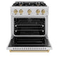 ZLINE Autograph Edition 30 in. 4.2 cu. ft. Classic Dual Fuel Range with 4 Burner Gas Cooktop and Electric Convection Oven in Satin Stainless Steel with Champagne Bronze Accents, Open Box-Good Condition