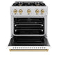ZLINE Autograph Edition 30 in. 4.2 cu. ft. Classic Dual Fuel Range with 4 Burner Gas Cooktop and Electric Convection Oven in Satin Stainless Steel with White Matte Door and Champagne Bronze Accents, Open Box-Great Condition