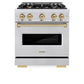 ZLINE Autograph Edition 30 in. 4.2 cu. ft. Classic Dual Fuel Range with 4 Burner Gas Cooktop and Electric Convection Oven in Satin Stainless Steel with Champagne Bronze Accents (CDRSZ-30-CB) front.
