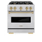 ZLINE Autograph Edition 30 in. 4.2 cu. ft. Classic Dual Fuel Range with 4 Burner Gas Cooktop and Electric Convection Oven in Satin Stainless Steel with Champagne Bronze Accents, Open Box-Good Condition