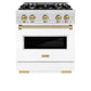ZLINE Autograph Edition 30 in. 4.2 cu. ft. Classic Dual Fuel Range with 4 Burner Gas Cooktop and Electric Convection Oven in Satin Stainless Steel with White Matte Door and Champagne Bronze Accents, Open Box-Great Condition