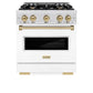 ZLINE Autograph Edition 30 in. 4.2 cu. ft. Classic Dual Fuel Range with 4 Burner Gas Cooktop and Electric Convection Oven in Satin Stainless Steel with White Matte Door and Champagne Bronze Accents, Open Box-Good Condition