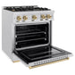 ZLINE Autograph Edition 30 in. 4.2 cu. ft. Classic Dual Fuel Range with 4 Burner Gas Cooktop and Electric Convection Oven in Satin Stainless Steel with Champagne Bronze Accents, Open Box-Great Condition