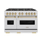 ZLINE Autograph Edition 48 in. 6.7 cu. ft. Classic Double Oven Dual Fuel Range with 8 Burner Gas Cooktop in Satin Stainless Steel and Champagne Bronze Accents, Open Box-Good Condition