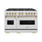 ZLINE Autograph Edition 48 in. 6.7 cu. ft. Classic Double Oven Dual Fuel Range with 8 Burner Gas Cooktop in Satin Stainless Steel and Champagne Bronze Accents, Open Box-Great Condition