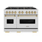 ZLINE Autograph Edition 48 in. 6.7 cu. ft. Classic Double Oven Dual Fuel Range with 8 Burner Gas Cooktop in Satin Stainless Steel and Champagne Bronze Accents (CDRSZ-48-CB) front.