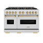 ZLINE Autograph Edition 48 in. 6.7 cu. ft. Classic Double Oven Dual Fuel Range with 8 Burner Gas Cooktop in Satin Stainless Steel and Champagne Bronze Accents, Open Box-Great Condition