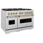 ZLINE Autograph Edition 48 in. 6.7 cu. ft. Classic Double Oven Dual Fuel Range with 8 Burner Gas Cooktop in Satin Stainless Steel and Champagne Bronze Accents (CDRSZ-48-CB) side.