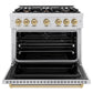 ZLINE Autograph Edition 36 in. 5.2 cu. ft. Classic Dual Fuel Range with 6 Burner Gas Cooktop and Electric Convection Oven in Satin Stainless Steel with Champagne Bronze Accents, Open Box-Great Condition