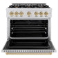 ZLINE Autograph Edition 36 in. 5.2 cu. ft. Classic Dual Fuel Range with 6 Burner Gas Cooktop and Electric Convection Oven in Satin Stainless Steel with Champagne Bronze Accents, Open Box-Good Condition