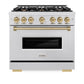 ZLINE Autograph Edition 36 in. 5.2 cu. ft. Classic Dual Fuel Range with 6 Burner Gas Cooktop and Electric Convection Oven in Satin Stainless Steel with Champagne Bronze Accents, Open Box-Good Condition