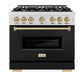 ZLINE Autograph Edition 36 in. 5.2 cu. ft. Classic Dual Fuel Range with 6 Burner Gas Cooktop and Electric Convection Oven in Satin Stainless Steel with Black Matte Door and Champagne Bronze Accents, Open Box-Great Condition