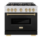 ZLINE Autograph Edition 36 in. 5.2 cu. ft. Classic Dual Fuel Range with 6 Burner Gas Cooktop and Electric Convection Oven in Satin Stainless Steel with Black Matte Door and Champagne Bronze Accents, Open Box-Good Condition