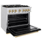 ZLINE Autograph Edition 36 in. 5.2 cu. ft. Classic Dual Fuel Range with 6 Burner Gas Cooktop and Electric Convection Oven in Satin Stainless Steel with Black Matte Door and Champagne Bronze Accents, Open Box-Great Condition